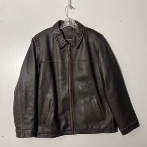 Vintage 90s Sonoma Brown Distressed Genuine Leather Heavy Duty Jacket Men Size L